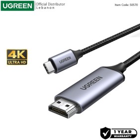 UGREEN USB-C Male to HDMI Male Braided Cable 1.5m, Support 4K*2K@60Hz - MM142 50570