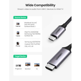 UGREEN USB-C Male to HDMI Male Braided Cable 1.5m, Support 4K*2K@60Hz - MM142 50570