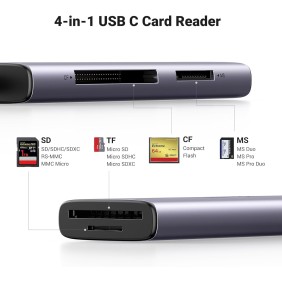 UGREEN USB-C High Speed 4-in-1 Card Reader, supports SD/Micro SD/SDXC/SDHC/MMC/RS-MMC/MS/MS Pro/CF UHS-I - CM627 15307