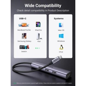 UGREEN 4 in 1 USB-C Hub to Gigabit Ethernet with 3 * USB 3.0 - CM475 60600