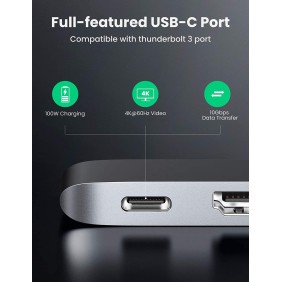 UGREEN 5-in-2 USB-C HUB Docking Station Adapter for MacBook Pro/air, 4k HDMI + 3xUSB3.0 + USB-C Power Delivery Port -CM251 60559