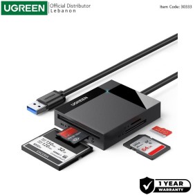 UGREEN USB 3.0 All-in-One Card Reader SD/TF/CF/MS, 5Gbps, 50cm Cable Length - CR125 30333