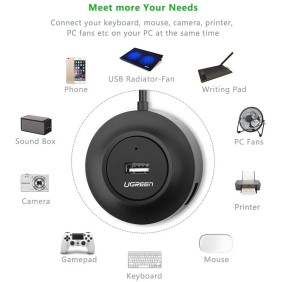 UGREEN USB 2.0 to 4- Port USB 2.0 Hub, with Power Port, Stable Transmission, 1M Cable, Data Transfer up to 480Mbps - CR106 20277