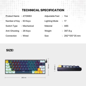 Fantech MIZU Edition MK874V2 - ATOM63, Pro Wired Mechanical Keyboard with RGB Lighting Navy Blue