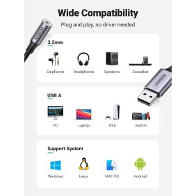 UGREEN USB External Sound Card, USB to 3.5MM Female Jack Audio Adapter - CM477 30757