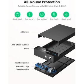 UGREEN USB 3.0 Enclosure for 2.5 & 3.5 inch HDD/SSD with power adapter - US222 50422