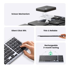 UGREEN Ultra Slim Bluetooth and Wireless Keyboard, Connect and switch Up to 4 Devices, Premium Iron Metal Material - KU005 15258