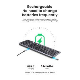 UGREEN Ultra Slim Bluetooth and Wireless Keyboard, Connect and switch Up to 4 Devices, Premium Iron Metal Material - KU005 15258