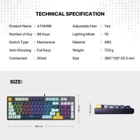 Fantech MIZU Edition MK890V2 - ATOM96, Pro Wired Mechanical Keyboard with RGB Lighting Navy Blue