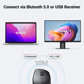 UGREEN Bluetooth and Silent Wireless Mouse, 4000DPI, Connect and switch Up to 2 Devices, max Comfort Design - MU101 90395 15805