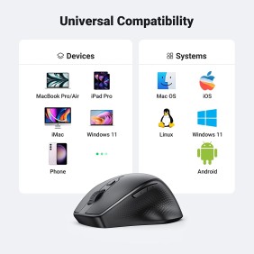 UGREEN Bluetooth and Silent Wireless Mouse, 4000DPI, Connect and switch Up to 2 Devices, max Comfort Design - MU101 90395 15805