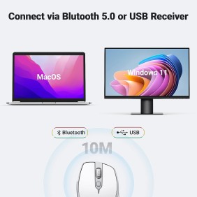 UGREEN Bluetooth and Silent Wireless Mouse, 4000DPI, Connect and switch Up to 2 Devices, max Comfort Design - MU101 90395 15805