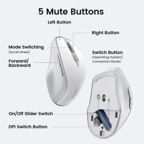 UGREEN Dual Mode Bluetooth & Wireless Mouse, Silent Click, 4000 DPI, Connect and switch Up To 2 Devices - MU101 90395 15805