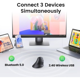 UGREEN Vertical Bluetooth and Silent Wireless Mouse, 4000DPI, Connect and switch Up to 3 Devices - MU008 25444