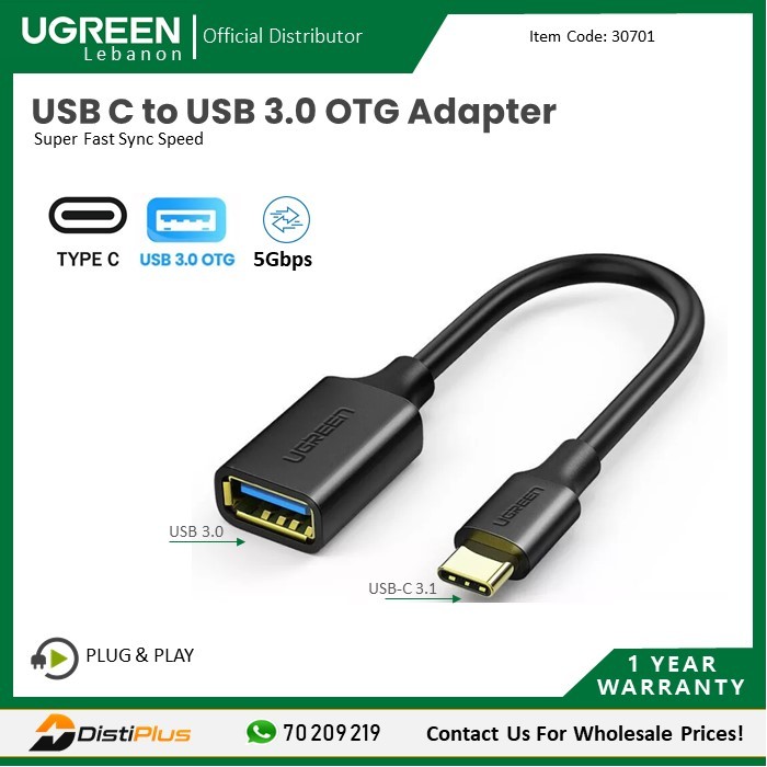 Ugreen 30701 Cable Adaptador USB-C a USB 3.0 hembra 5Gbps