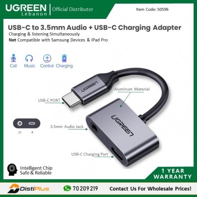 USB-C to 3.5mm Audio + Type-C Charging Hub Adapter UGREEN...