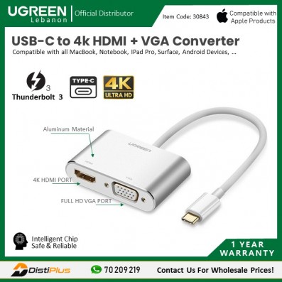 USB-C to 4k HDMI + VGA Converter...