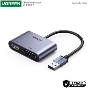 UGREEN USB-A 3.0 to HDMI Female + VGA Female Converter, Full HD Resolution - CM449 20518