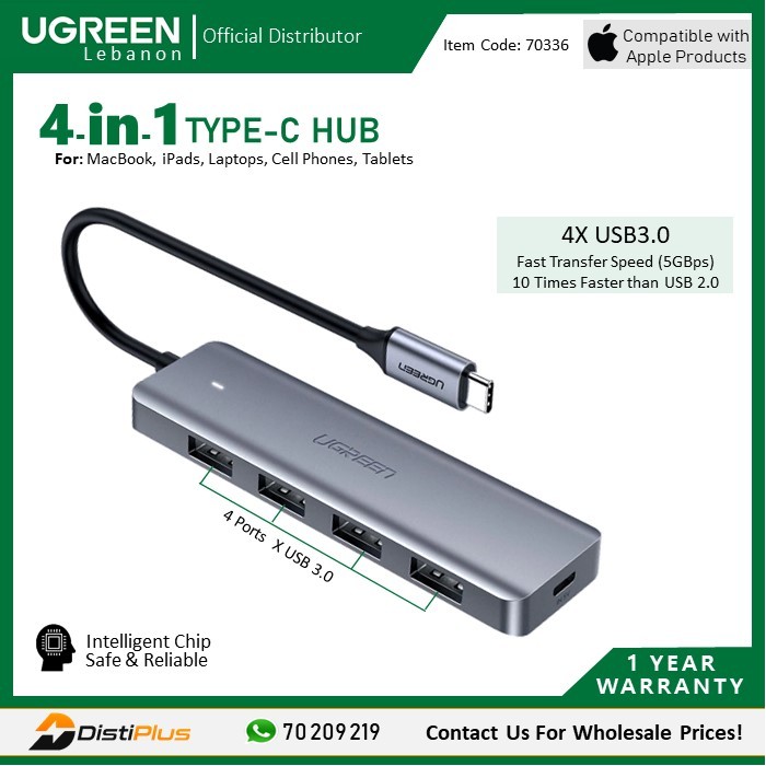 HUB UGREEN CM219 USB-C A 4 PUERTOS USB-A 3.0 UGREEN