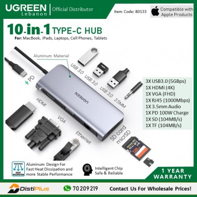 10-in-1 USB-C HUB Docking Station Adapter Ugreen CM179 -...