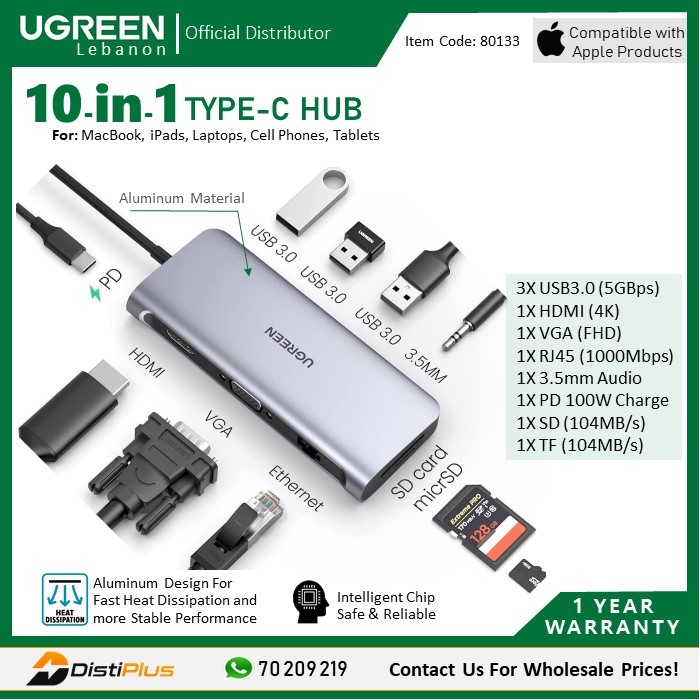 10-in-1 USB-C HUB Docking Station Adapter Ugreen CM179 80133
