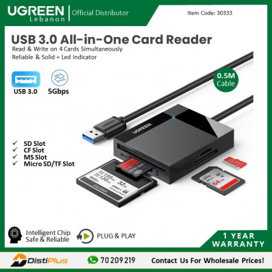 USB 3.0 All-in-One Card Reader, 50cm Cable UGREEN CR125 -...