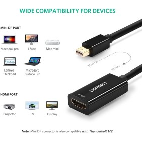 UGRREN  Thunderbolt 2.0 4K Mini Display Port Male to HDMI Female Converter - MD112 40360