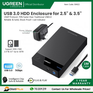 USB 3.0 Enclosure for 2.5 & 3.5 inch HDD/SSD with power...