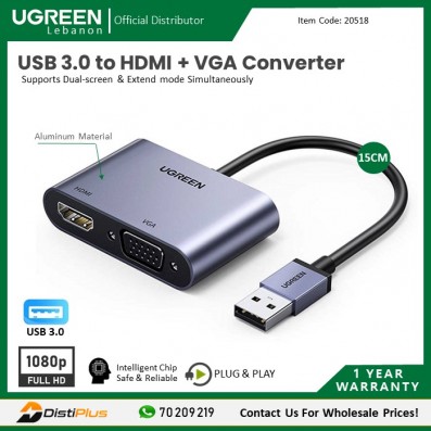 USB 3.0 to HDMI + VGA Converter, Full HD UGREEN CM449-20518