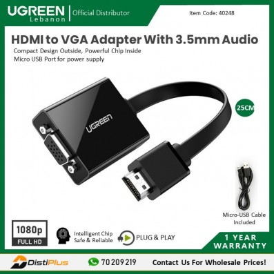 HDMI to VGA Adapter Cable With 3.5mm...