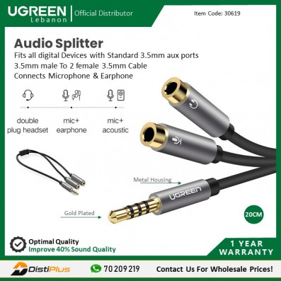 Audio Splitter 3.5mm male To 2 female 3.5mm Cable 20cm...