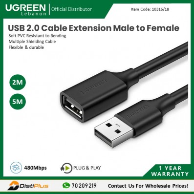 USB 2.0 Cable Extension Male to Female UGREEN US103  -...