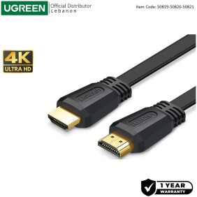 UGREEN 4K HDMI 2.0 Male to Male, Flat Cable more flexible, Fast connection, Available in 1.5M, 3M, 5M - ED015 50819 50820 50821