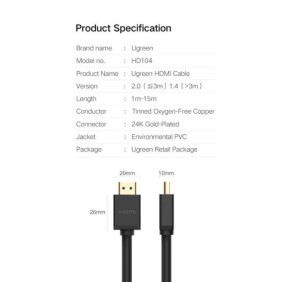 UGREEN 4K HDMI Male to Male Cable, Stable & Fast connection, Available in 10M, 15M, 20M, 30M - HD104 10110 10111 10112 10114