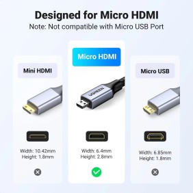 UGREEN 8K MICRO HDMI to HDMI CABLE, HDMI 2.1 High Performance Transmission, 2M - HD164 15517