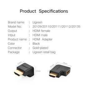 UGREEN 4k HDMI 2.0 Male to Female 90 Degree - HD112 20110