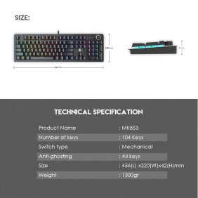 Fantech MK853 MAXPOWER, Pro Wired Mechanical Keyboard with RGB Lighting & Comfortable with wrist rest  White