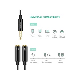 UGREEN Audio Cable Splitter 3.5mm male to 2 female 3.5mm Braid, Connects Audio + Mic at the Same Time - AV141 30620