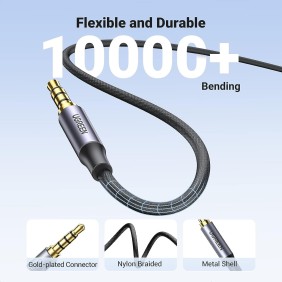 UGREEN 4-Pole HIFI AUX Cable, 3.5mm Male to Male, Mic Support, Available in 1M, 3M, 5M - AV183 10648 20785 90788