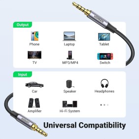 UGREEN 4-Pole HIFI AUX Cable, 3.5mm Male to Male, Mic Support, Available in 1M, 3M, 5M - AV183 10648 20785 90788