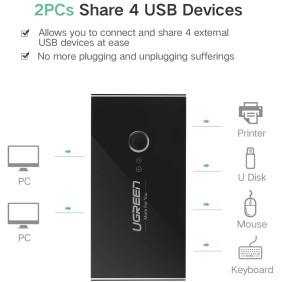 UGREEN 2 In 4 Out USB 2.0 Switch Box (2 PCs share 4 USB Devices) - US216 30767