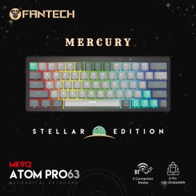 Fantech STELLAR Edition MK912 - ATOM PRO63, 3 Modes:  Bluetooth, Wireless & Wired, Built-in Battery, Mechanical Gaming Keyboard