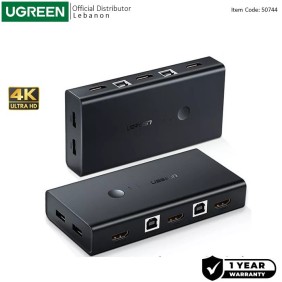 UGREEN 4K 2Ports HDMI KVM Switch Box, Control 2 PC’s Sharing Single Monitor and 4 USB-A Port - CM200 50744