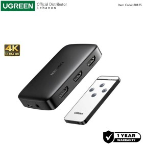 UGREEN 4K HDMI Switch 3 IN 1 OUT with Remote Control - CM332 80125