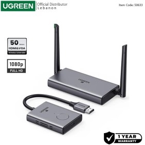 UGREEN HDMI Wireless Extender, 50 Meters Wide Range, HDMI & VGA-Receiver, Support 1080P@60Hz - CM506 50633