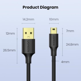 UGREEN USB 2.0 A Male to Mini USB 5Pin Male Cable, Available in 1M, 2M - US132 10355 30472