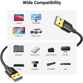 UGREEN USB3.0 Male to Male Cable, 1M, Faster & more Stable - US128 10370