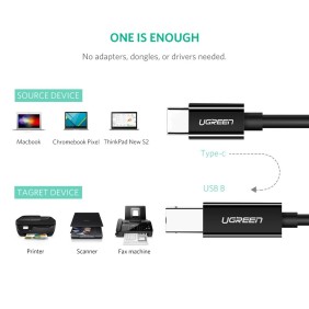 UGREEN Cable Printer USB-C to USB-B, 2M, Super Speed, Flexible & Durable - US241 50446