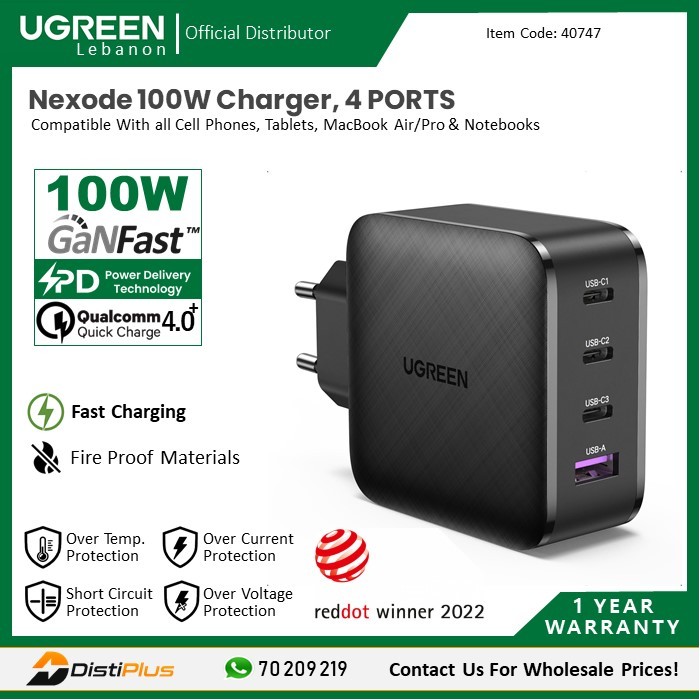 NEXODE 100W GaN Tech 4 PORTS Charger For Phone, Macbook & Laptop UGREEN  CD226-40747
