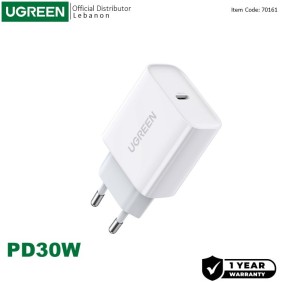 UGREEN 30W USB-C Smart & Fast Charger for Phones, Tablets, Ipads & MacBook Air - CD127 70161